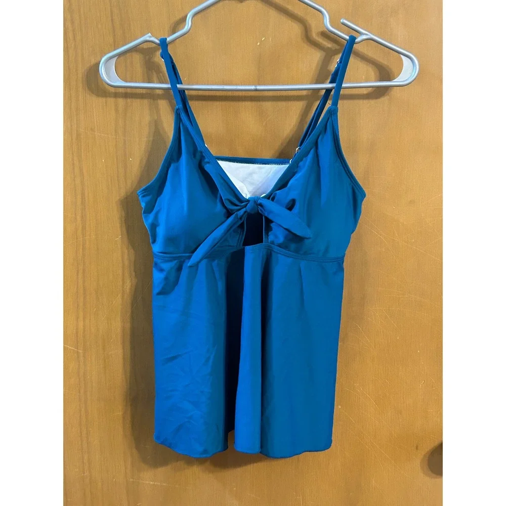Eomenie Blue Tankini Top Medium Tie Front Adjustable Straps NWT - Picture 3 of 4